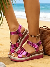 abordables Sandales compensées-Sandales compensées orange pour femmes – chaussures de vacances confortables et élégantes pour la plage, les voyages et les sorties estivales