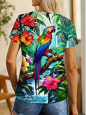 Χαμηλού Κόστους Ζώα tee-Women's T Shirt Print Graphic Animal Bird Vintage Stylish Classic Short Sleeve Crew Neck Regular Tops Daily Weekend Blue Green Summer Spring