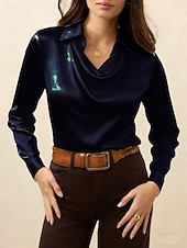 ieftine Bluze elegante-Pentru femei Cămașă Top cu decolteu halter Bluză Topuri cu mânecă lungă Simplu Stilat De Bază Clasic Manșon Lung Guler Cămașă Topuri obișnuite Zilnic Concediu Ieșire Albastru piscină Alb Roz