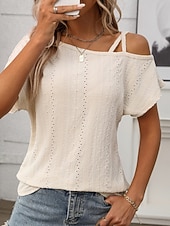 economico T-shirt semplice-Per donna Maglietta Semplice Moda Elegante Classico Manica Corta Senza Spalle Top Regolari Quotidiano Uscire Weekend Blu Nero Bianco Rosa Albicocca Estate Primavera