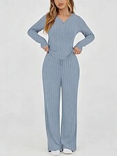 abordables Trajes de blusa para mujer-Mujer Conjuntos de dos piezas Conjuntos de pantalones Bolero Manga Larga Escote en Pico Color sólido Elegante Moda Ropa de calle Casual Diario Exterior Negro Vino Morado Primavera Ajuste regular
