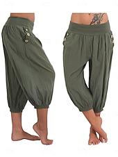 Χαμηλού Κόστους Βασικά Ψεύτικα Κάτω-Γυναικεία Κάπρι παντελόνια Θρασύς κινέζικα Καλοκαιρινό σορτς Κομψό Διακοπές Βίντατζ Πλήρες μήκος Μεσαία Μέση Συμπαγές Χρώμα Κουρελού Τσέπη Ελαστική ζώνη μέσης Άνετα Αναπνέει Ανελαστικό