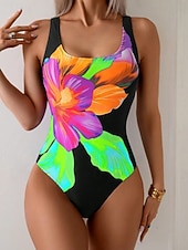 Χαμηλού Κόστους Ολόσωμα μαγιό-Γυναικεία Μαγιό Ενα κομμάτι Αντρικά σλιπ Μαγιό Ρούχα παραλίας Φθινόπωρο Φλοράλ Γραφική Λαιμόκοψη U Αμάνικο Μαγιό