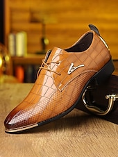 economico Scarpe Derby-scarpe oxford da uomo in similpelle marrone con stampa coccodrillo – design di alta qualità per matrimoni, eventi aziendali e occasioni formali