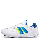 cheap Men's Golf Shoes-Men's White Golf Sneakers, Athletic Lace-Up Design with Color Stripe Detail, Shock-Absorbing Sole, Modern Sport Style for Golf Courses