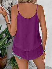 billige Enkel tank-Dame Singleter Drapering عادي Mote Moderne Fritid Ermeløs Crew-hals Vanlige topper Daglig Helg Svart Lilla Oransje Grønn Beige Sommer Vår