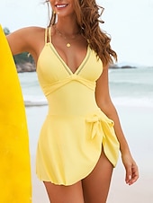 preiswerte Einteilige Badeanzüge-Damen Badeanzug Einteiler Monokini Bademode Bauchkontrolle Hohe Taille Schlank Rückenfrei Urlaub Strandbekleidung Einfarbig V Ausschnitt Ärmellos Badeanzüge