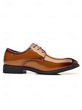 abordables Zapatos Derby-Zapatos de vestir de charol marrón brillante para hombre, elegantes zapatos formales para bodas, ideales para novios, padrinos de boda e invitados a la boda, cómodos y elegantes para ocasiones formales de boda.