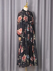 preiswerte Semi-formal / Cocktail-Zweiteilig A-Linie Knöchellänge Kleid für Hochzeitsgäste Kleider für Hochzeitsgäste Elegant Täglich Langarm Hoher Ausschnitt Gartenparty Formell mit Blumenmuster