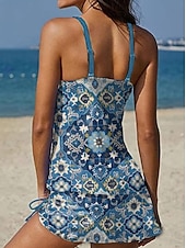 economico Tankini-Per donna Costumi da bagno Tankini Gonna Costume da bagno Elegante Vacanza Grafico Geometrico Scollo a V Senza Maniche Costumi da bagno