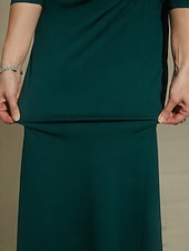  Women's Midi Dress Sheath Dress A Line Dress Elegant Daily Vacation Wedding Guest Regular Fit Solid Color 3/4 Length Sleeve V Neck Emerald Green