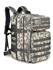 baratos Mochilas de Exterior-Mochila tática masculina camuflada em nylon, mochila militar de grande capacidade, bolsa multicolorida para atividades ao ar livre, como caminhadas, camping e viagens, com patch da bandeira americana.