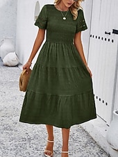 economico Vestito bianco-Per donna Abito Midi Abito a trapezio Abito Estivo Casual Quotidiano Vestibilità regolare Semplice Manica Corta Girocollo Nero Bianco Marrone Verde Estate Primavera