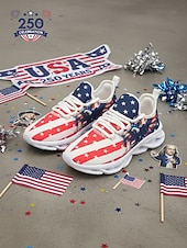  Adidași pentru femei cu imprimație de steag și vultur american cu ocazia aniversării de 250 de ani a Statelor Unite design cu artificii încălțăminte casual patriotică pentru Ziua Independenței parade