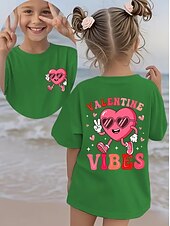 cheap Girl's 3D Playful Humor-Valentines Girls' 3D Heart Graphic T shirt Tee Short Sleeve 3D Print Summer Spring Sports Fashion Streetwear Kids 4-12 Years Crew Neck Casual Daily Outdoor Regular Fit