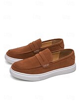 baratos Mocassins-Mocassins masculinos marrons com detalhe de tira, calçados modernos e confortáveis para eventos casuais e semiformal, perfeitos para o escritório, uso informal, passeios de fim de semana e casamentos.
