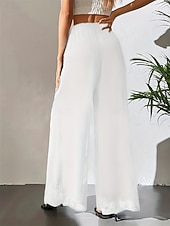 economico gamba larga e vita alta-Per donna Gamba larga Chinos Pantaloni Vacanza Streetwear Casual Lunghezza intera Vita Alta Tinta unica Patchwork Fascia Elastica Comodo Traspirabilità Inelastico Quotidiano Casa All'aperto Rosso