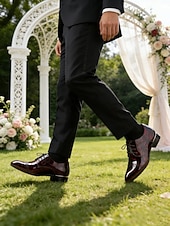 economico Scarpe Derby-scarpe eleganti oxford da uomo in vernice - rosse e nere, ideali per eventi formali e feste