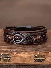 Недорогие Мужские украшения-Мужской браслет в виде знака бесконечности из искусственной кожи и сплава, многослойная плетеная конструкция, винтажный стиль, различные цветовые варианты, идеально подходит для отдыха и повседневной носки.