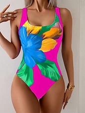 Χαμηλού Κόστους Ολόσωμα μαγιό-Γυναικεία Μαγιό Ενα κομμάτι Αντρικά σλιπ Μαγιό Ρούχα παραλίας Φθινόπωρο Φλοράλ Γραφική Λαιμόκοψη U Αμάνικο Μαγιό