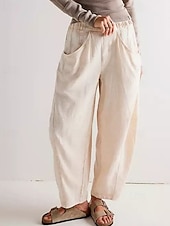 voordelige Bodems-Dames Broek met linnenlook Zomerbroek Wijde broek Harembroek Vakantie Modieus Basic Volledige lengte Natuurlijk Effen Zak Elastische taille Comfort Sneldrogend Zacht Inelastisch Streetwear Strand