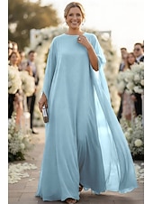 preiswerte Bodenlänge-A-Linie Schlauchkleid Bodenlang Kleid für Hochzeitsgäste Abendkleid Brautmutterkleid Langarm U-Boot-Ausschnitt Elegant Formeller Abend Chiffon mit Einfarbig