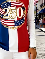  Amerikansk uavhengighetsdag Dame T skjorte T-skjorte Trykt mønster Grafisk Flagg Mote Grunnleggende Klassisk Langermet Crew-hals Vanlige topper Daglig Ut på byen Helg Rød Sommer Vår Høst 250th