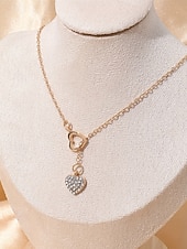 cheap Valentine's Day-Women's Heart Pendant Necklace, Gold Plated Alloy with Crystal Detailing, Perfect for Valentine's Day Gifts, Weddings &amp; Everyday Wear