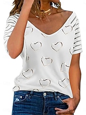 ieftine tricou Art &amp; Design-Pentru femei Tricou Tee Top Imprimeu Inimă Modă Stilat Casual Manșon scurt În V Topuri obișnuite Zilnic Ieșire Sfârșit de săptămână Albastru piscină Negru Alb Roz Îmbujorat Kaki Vară Primăvară