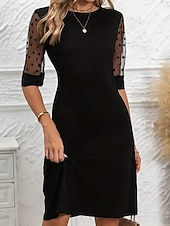 abordables mini vestido negro-Mujer Mini vestido Vestido de una línea Vestido de verano Casual Diario Ajuste regular Plano Media Manga Cuello Barco Negro Rojo Verano Primavera