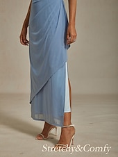  Naisten Maksimekko Kotelomekko Tyylikäs Laskostettu Yhtenäinen väri Lyhythihainen Pitkähihainen V kaula-aukko Pölyinen sininen