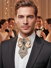 رخيصةأون زفاف ACC-بروش ربطة عنق رجالي من البوليستر - لونان - إكسسوار أنيق لحفلات الزفاف والمناسبات بتفاصيل مزخرفة