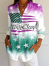 preiswerte Unabhängigkeitstag Top-Unabhängigkeitstag Patriotisches Damen Hemd Bluse Grafik Flagge Vintage Alltag Stylisch Langarm Hemd Kragen Reguläre Oberteile Alltag Druck Gelb Rot Lila Grün Frühling Herbst Winter