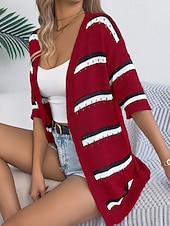billiga Enkla blusar-Dam Skjorta Blus Stickad Randig Stylish Klassisk Modern Halvlång ärm V-hals Vanliga toppar Dagligen Helgdag Utekväll Vin Brun Kaki Sommar Vår