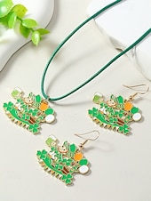 olcso kiegészítők-Női ötvözet anyagból készült Szent Patrik-napi nyaklánc és fülbevaló szett lóhere, kalap és lóhere mintákkal, tökéletes Szent Patrik-napra, mindennapi viseletre és ünnepi alkalmakra.