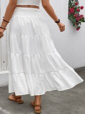 billige Casual Skjørt-Dame Elegant Mote Fritid Maksi Mellomhøyt liv Skjørt عادي Rynket Snorer Mikroelastisk Daglig Gate Marineblå Svart Hvit Rosa Sommer