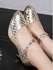 preiswerte Schuhe für Standardtanz und Modern Dance-Lila glitzernde Mary-Jane-Tanzschuhe mit Riemchen für Damen, elegant und professionell für den Ballsaal &amp;Lateinamerikanische Tanzschuhe