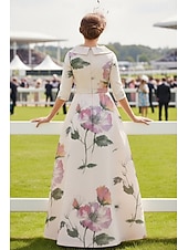 cheap Floor Length-A-Line Floor Length Wedding Guest Dress Formal Dresses Derby Dress Mother of the Bride Dress 3/4 Length Sleeve V Neck Shirt Collar Elegant Formal Holiday Kentucky Derby Satin with Sash / Ribbon