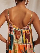 billige uformell kjole med trykk-Feriestrandelement løs passform i chiffong-camikjole