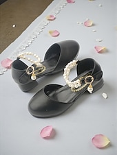 abordables Enfants &amp; Fille de Fleurs-Chaussures de demoiselle d'honneur pour enfant, couleur ivoire, ornées de perles et de strass, avec bride cheville et petit talon rembourré. Élégantes chaussures de princesse, parfaites pour les