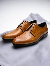 cheap Derby Shoes-Men's Genuine Leather Derby Shoes – Brown Cowhide Derby Shoes for Weddings, Business Events and Formal Occasions