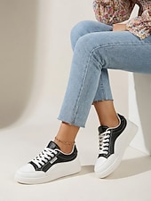 ieftine Adidași de Damă-Teniși negri cu platformă pentru femei – stil modern de stradă și pantofi confortabili cu șireturi pentru mers pe jos, călătorii, școală și purtare zilnică