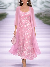 preiswerte Kunst &amp; Design Kleid-Damen Midikleid A Linie Kleid Urlaub Lässig Boho Normale Passform Ombre Grafik Dreiviertelarm V Ausschnitt Blau Hellrosa Rosa Leicht Blau Sommer Frühling Herbst Winter