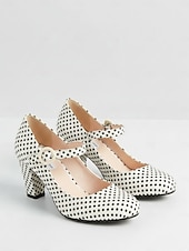 levne Retro styl 50. let-Dámské vintage puntíkované lodičky Mary Jane z 50. let - retro rockabilly boty s kulatou špičkou a robustním podpatkem na středním podpatku na letní dovolenou &amp;večírky