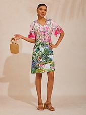 Χαμηλού Κόστους Floral φορέματα-Ροζ μίνι φόρεμα μεταξωτό σατέν και διαμάντια σε ροζ απόχρωση jungle party