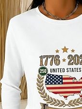  Jour de l'Indépendance Américaine Femmes T-shirt Imprimé Graphique Drapeau Américain Mode Élégant Classique manche longue Col ras du cou Hauts Réguliers Quotidien Sortir Week-end Blanche Printemps