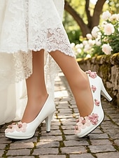 preiswerte Braut-Elfenbeinfarbene, geblümte Damen-Ballerinas mit Knöchelriemen, romantische Brautschuhe für eine Gartenhochzeit im Freien
