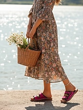economico Infradito scivolosi-sandali da donna con fibbia rosa – sandali piatti aperti per donna, ideali per le uscite estive, i viaggi, l'abbigliamento da casa e le passeggiate quotidiane