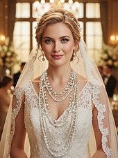 voordelige Huwelijk ACC-gelaagde parelketting voor dames &amp;set oorbellen - vintage Gatsby-sieraden voor cocktailparty's en evenementen met een jaren 20-thema