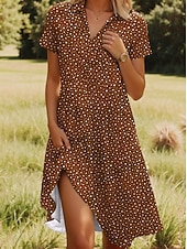 economico Abito a Strisce e Geometrico-Per donna Mini Abito Abito Estivo Vacanza Casual Boho Quotidiano Spiaggia Vestibilità regolare Floreale Grafico A Pois Manica Corta Bavero Blu Rosso Blu reale Marrone chiaro Estate Primavera